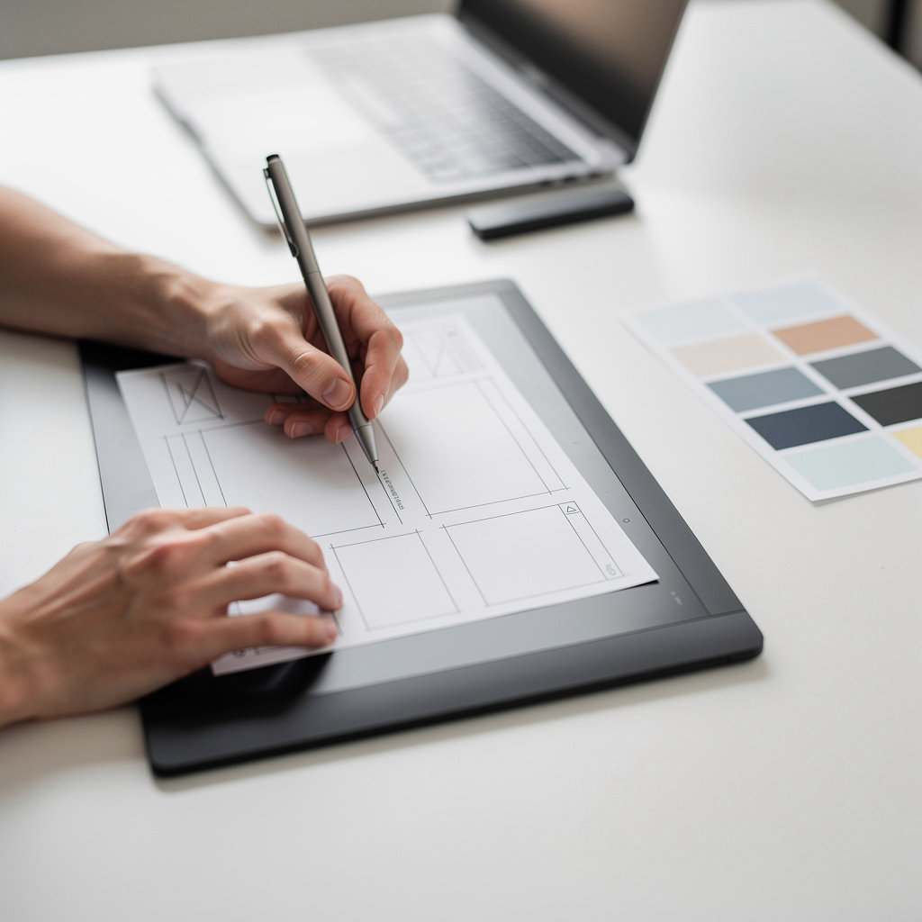 Mezcla Designs web design services overview showing a modern workspace with design tools